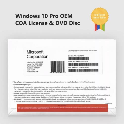 正版Windows10 Pro/OEM/COALicense专业版光盘Win11专业版64位DVD