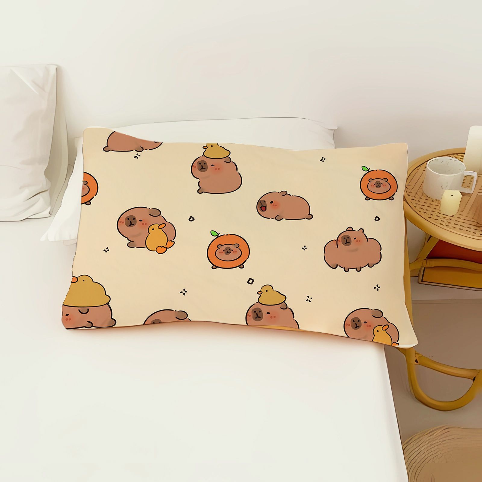 卡通可愛水豚兒童雙面全棉枕套