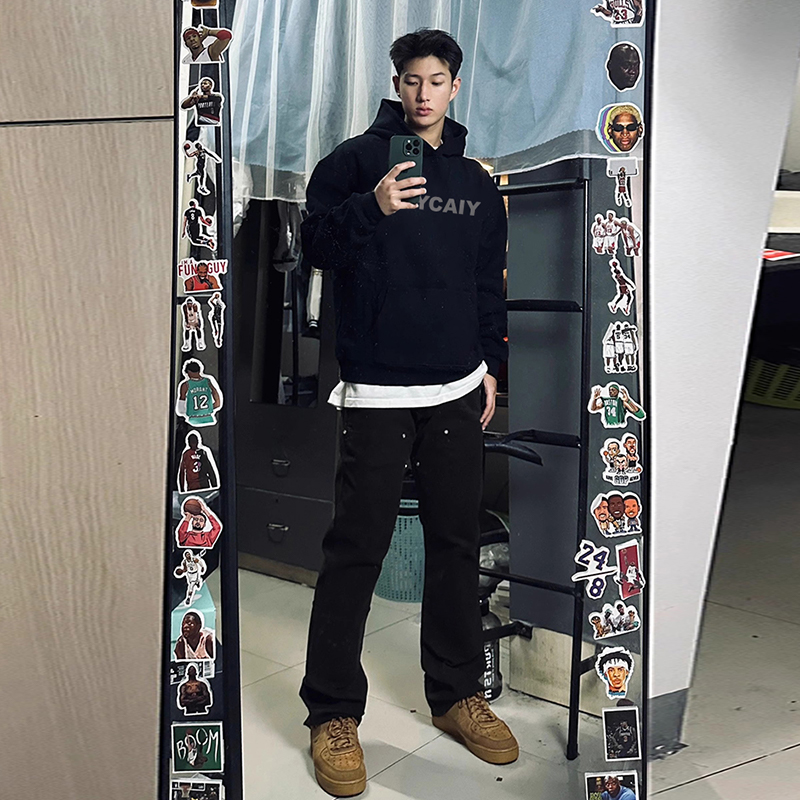 重磅男款美式复古连帽卫衣