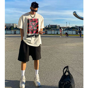 美式vibe西海岸白色T恤男款夏季短袖纯棉vintage宽松潮流半袖体恤