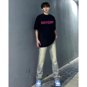 重磅t恤男青少年纯棉粉色英文字母印花潮牌 上衣2025新款 夏季 短袖