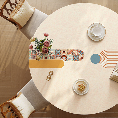 美式几何圆桌桌布防水防油防烫免洗圆形餐桌垫圆桌子茶几垫台布