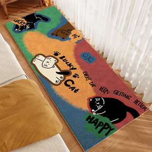 美式复古动物卧室地毯加厚床边毯子轻奢高级感客厅沙发长条地垫