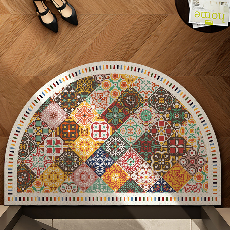 美式民族风入户门地垫耐脏防滑丝圈进门地毯玄关门口脚垫半圆门垫