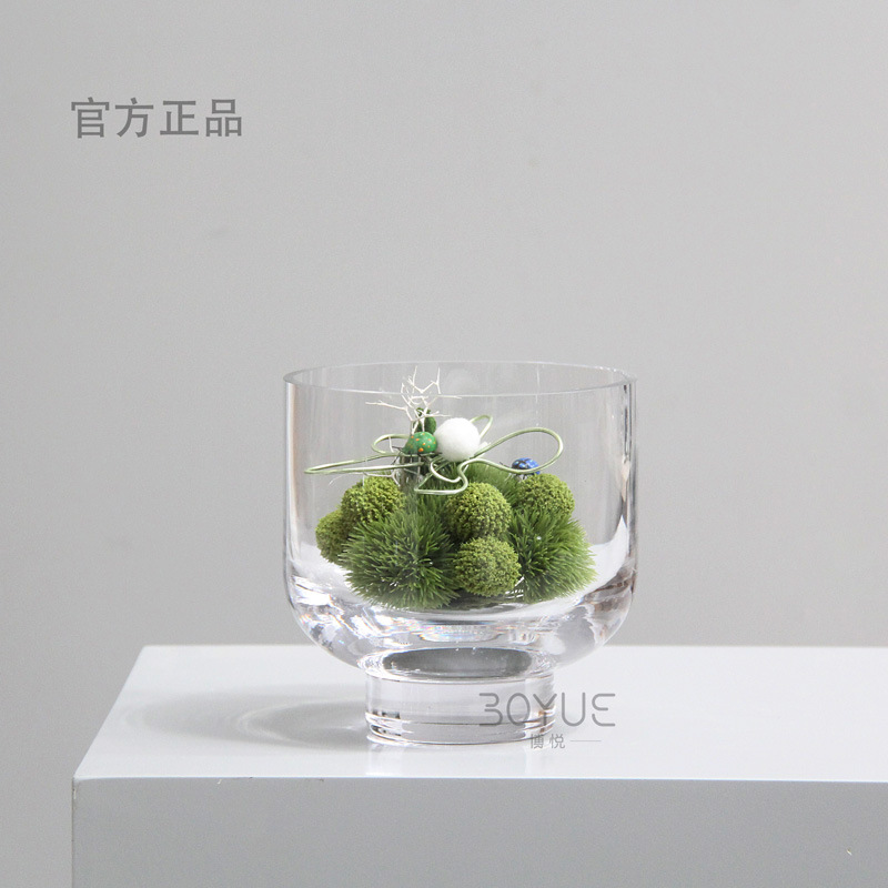2023简约现代透明高脚水晶玻璃花瓶酒店民宿售楼处洽谈桌花艺软装
