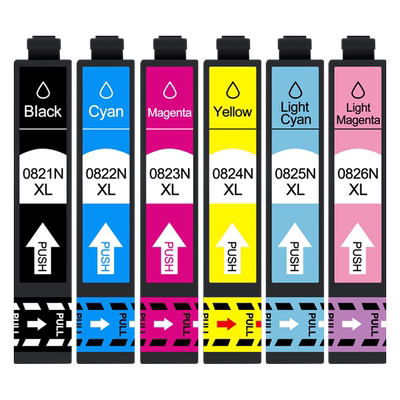 通用爱普生Stylus Photo彩色TX800FW打印机810墨水盒T0821N彩墨耗材tx820fwd墨盒82n黑色油墨墨合wf黑彩6色默