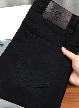 FH高端秋冬男士黑色牛仔裤2025新款韩版修身弹力百搭休闲长裤