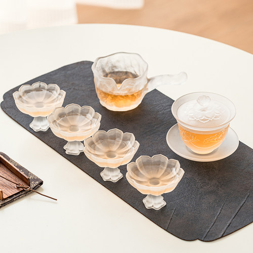 霜语莲花琉璃功夫茶具套组高端办公室防烫泡茶盖碗茶杯整套礼盒装