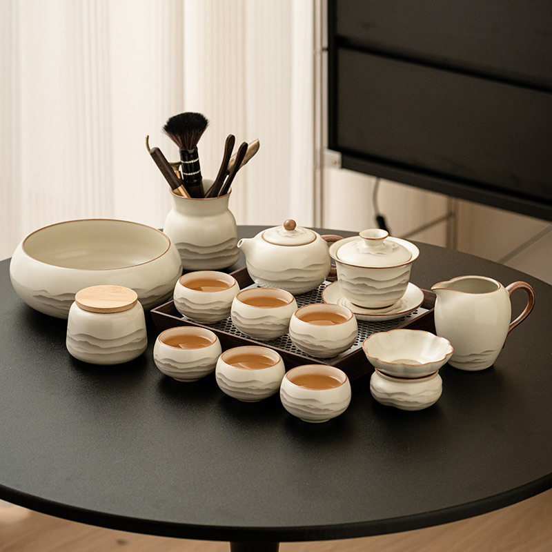 霜语汝窑功夫茶具套组家用办公室会客2025新款陶瓷盖碗茶杯泡茶壶,餐饮具,功夫茶具,淘宝优惠券,粉丝福利购,淘宝优惠卷