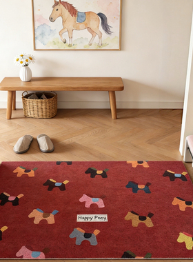 新年小马丝圈入户门垫喜庆红色大吉玄关脚垫刮泥蹭土地垫耐脏防滑