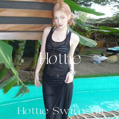 透视挂脖吊带性感比基尼度假拍照