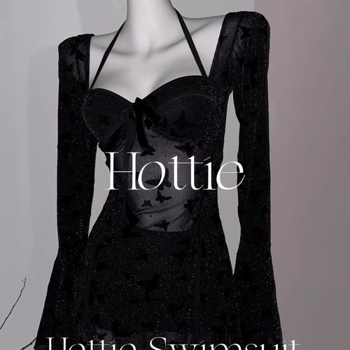 【黑色蝴蝶】细闪高级感裙式分体泳衣两件套钢托聚拢温泉度假泳衣