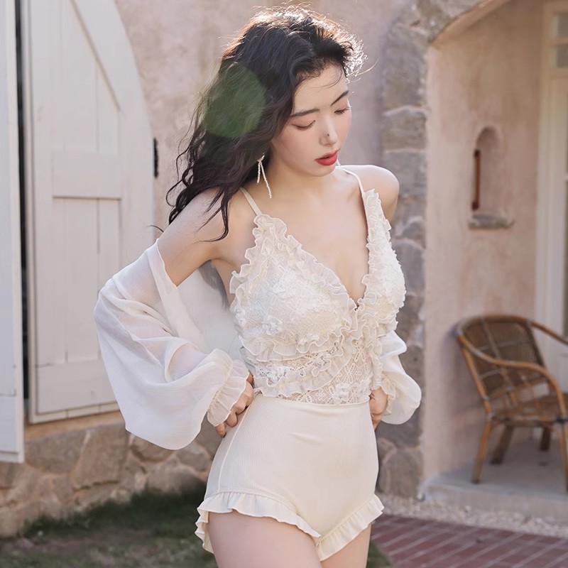 【梦幻花丛】泳衣女高级感连体两件套泳装显瘦性感蕾丝温泉度假风