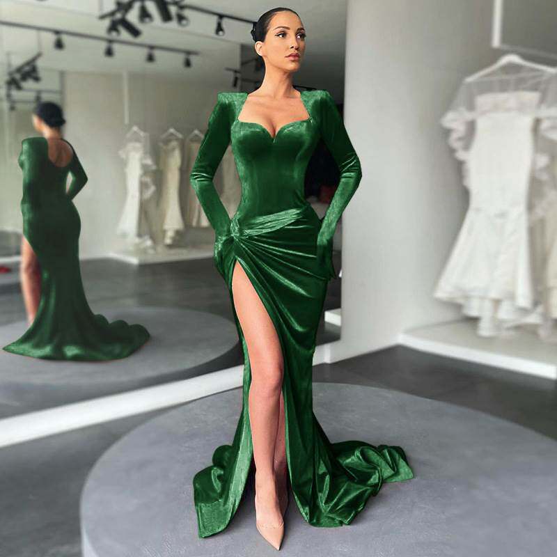 气质性感显胸高腰手套礼服连衣裙Sexy High Split Party Dress