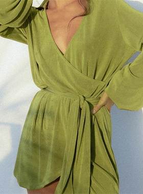 Vestidos 2022欧美性感宽松丝绒新款纯色长袖连衣裙女速卖通爆款