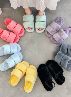 plus size 42 women flat sandals lady furry slippers毛绒拖鞋