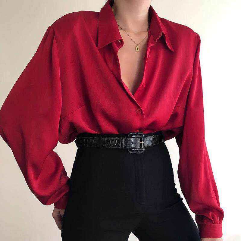 Black long sleeve button up blouse黑色简约百搭长袖纽扣衬衫女