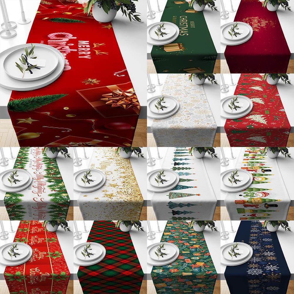 Christmas table flag圣诞桌旗亚麻隔热餐厅桌布节日氛围装饰桌巾