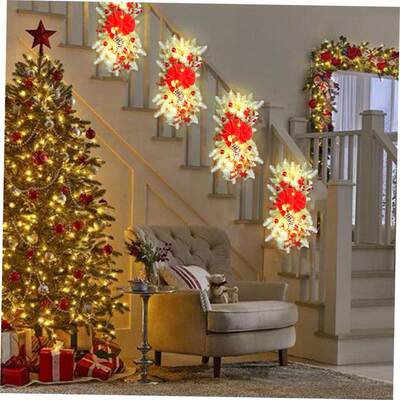 Christmas wreaths and rattan glow decorate door hangings
