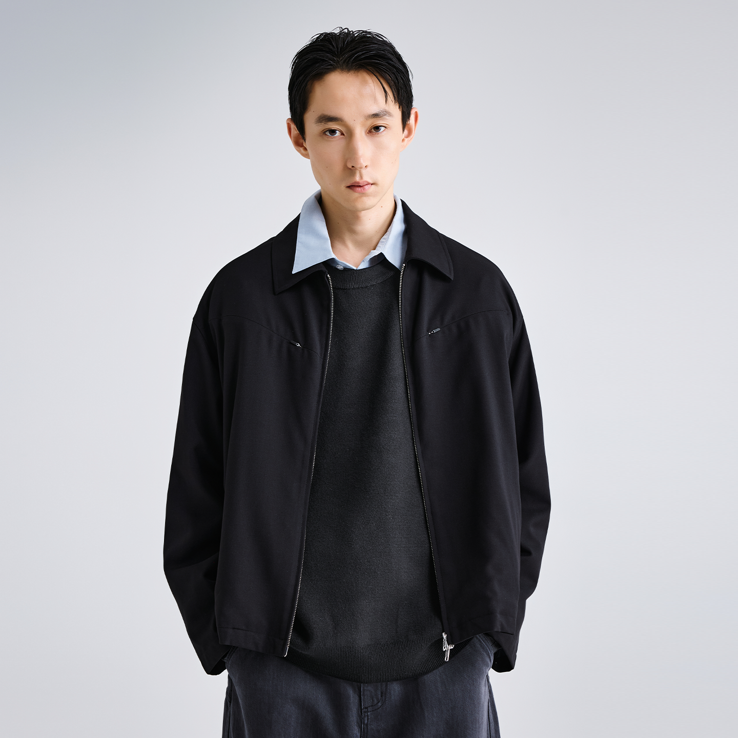 MOSEALAND秋季翻领薄款保暖纯色羊毛莱赛尔外套简约男休闲夹克