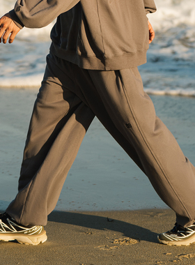 MOSEALAND 22SS休闲裤男春秋季灰色针织纯棉抽绳松紧腰束脚长卫裤