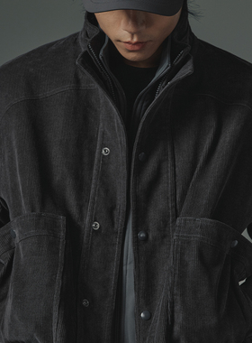 MOSEALAND 秋季新款灯芯绒猎装夹克男多口袋日系保暖短宽立领外套