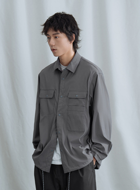MOSEALAND 23SS春季户外衬衫男多口袋定制面料廓形日系长袖上衣潮