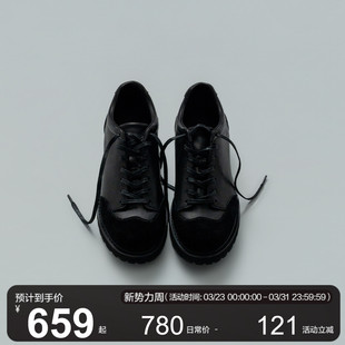 黑色低跟圆头系带进口牛皮革运动休闲皮鞋 MOSEALAND秋冬新款 男鞋