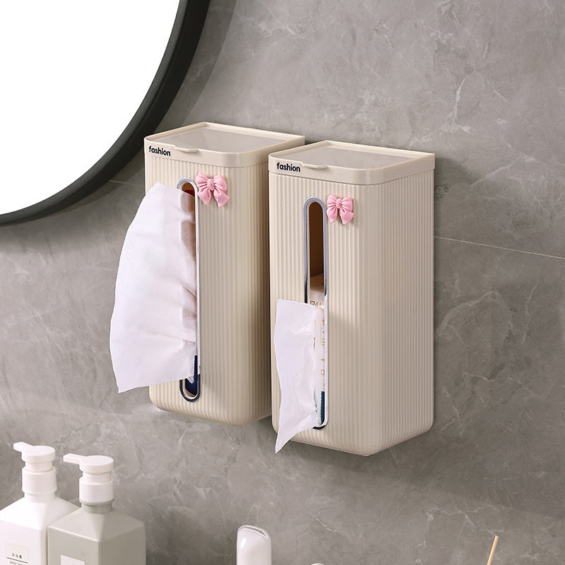 卫生间抽纸盒壁挂式免打孔纸巾盒一次性洗脸巾收纳盒奶油风家用