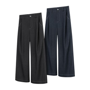 DESERTO 仿原牛明线撞色单褶位A字型宽松垂感休闲通勤西裤休闲裤