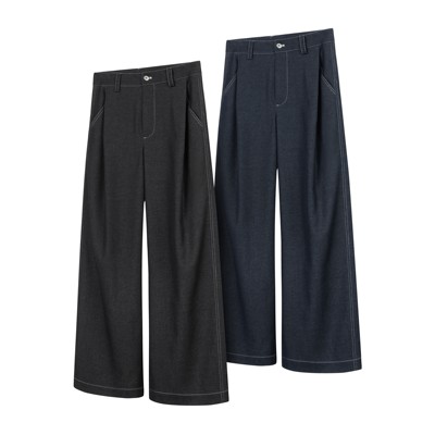 DESERTO 仿原牛明线撞色单褶位A字型宽松垂感休闲通勤西裤休闲裤