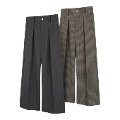 长裤 DESERTO 羊毛混纺条纹千鸟格A字分褶休闲阔腿垂感宽松西裤 男
