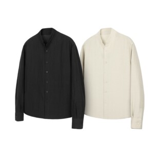 DESERTO 亚麻砂洗皱感肌理新中式立领休闲通勤长袖衬衫火烧果实扣