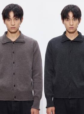 DESERTO 33%美利奴羊毛卷边Slim合身正肩中领针织打底毛衣开衫