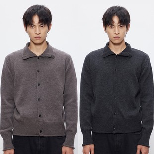 DESERTO 33%美利奴羊毛卷边Slim合身正肩中领针织打底毛衣开衫