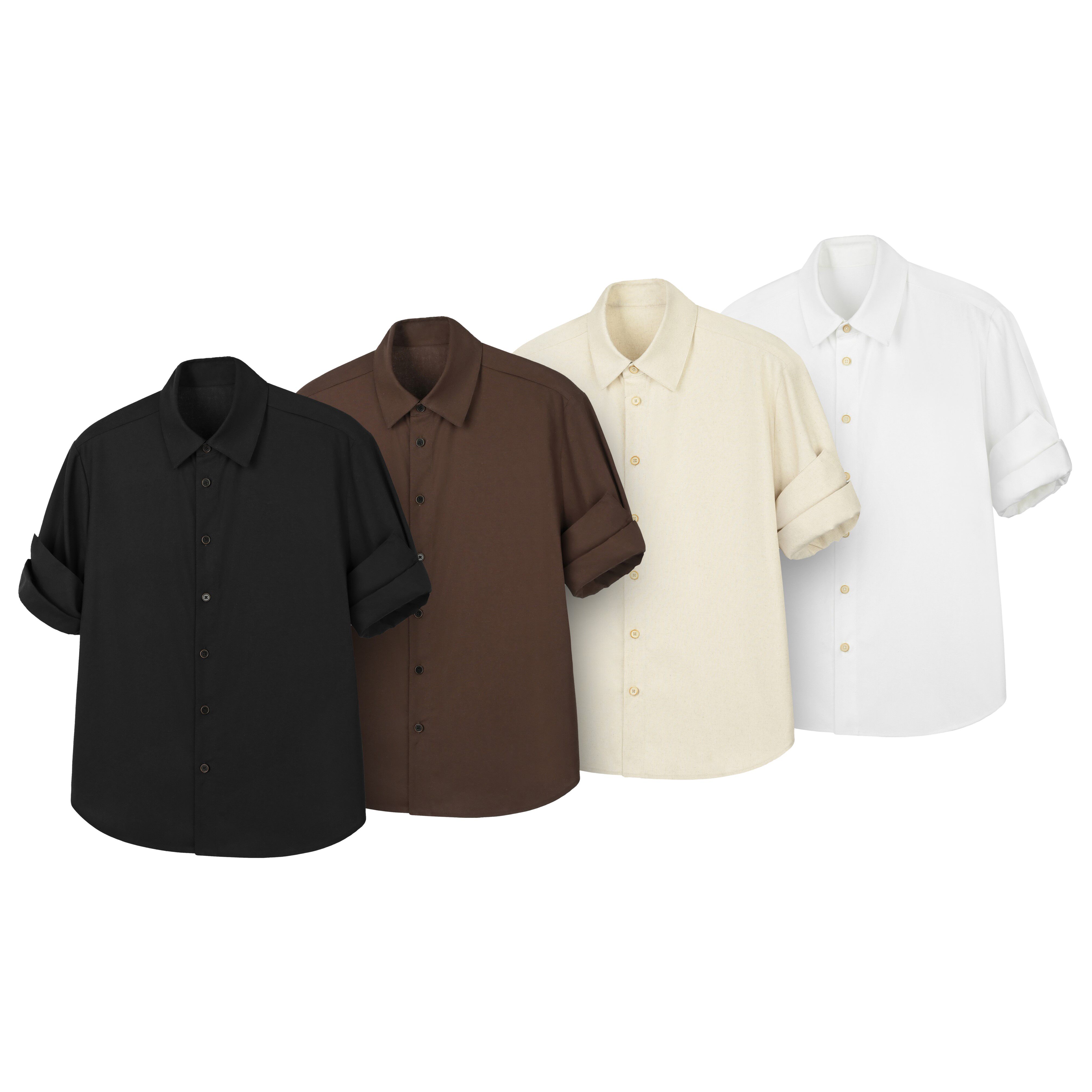 DESERTO 45%亚麻棉麻混纺老钱风正肩卷袖Slim合身干练短袖衬衫