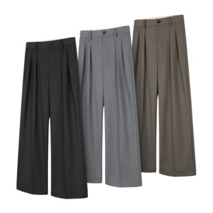 DESERTO 50%美利奴羊毛精纺90支丝滑轻薄A字双褶位烫线西裤休闲裤