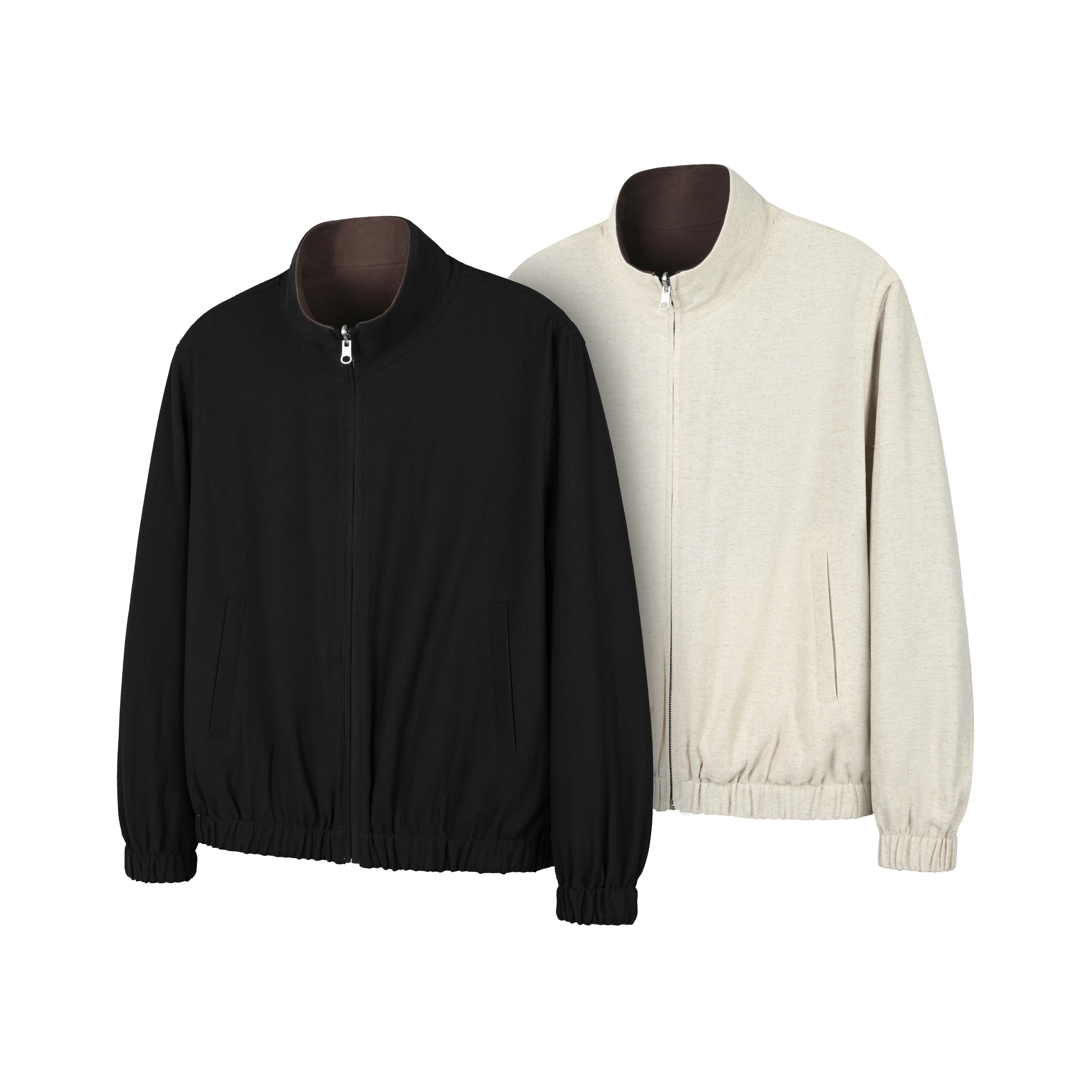 DESERTO 70%亚麻棉麻混纺老钱风双面穿通勤休闲透气拉链外套男