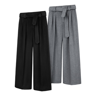 DESERTO 100%羊毛精纺毛呢580G飘带A字型宽松通勤休闲剑道西裤男