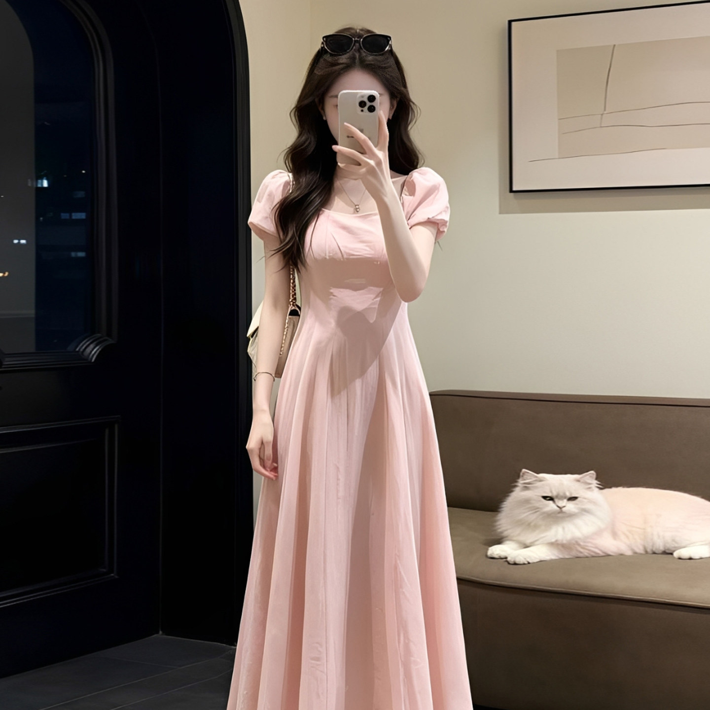 法式甜美少女感粉色千金连衣裙子2026新款夏季高级感掐腰气质长裙