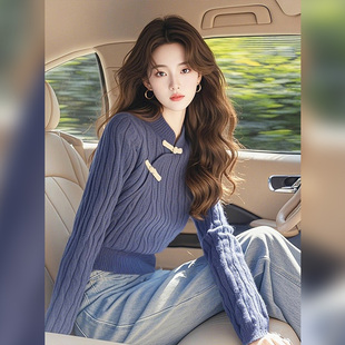 新中式国风修身打底内搭针织衫毛衣女2025春季新款绝美小个子上衣