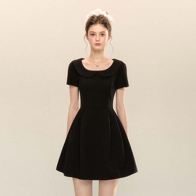 2026春季娃娃领连衣裙新款收腰显瘦优雅气质短袖A字蓬蓬裙D2572