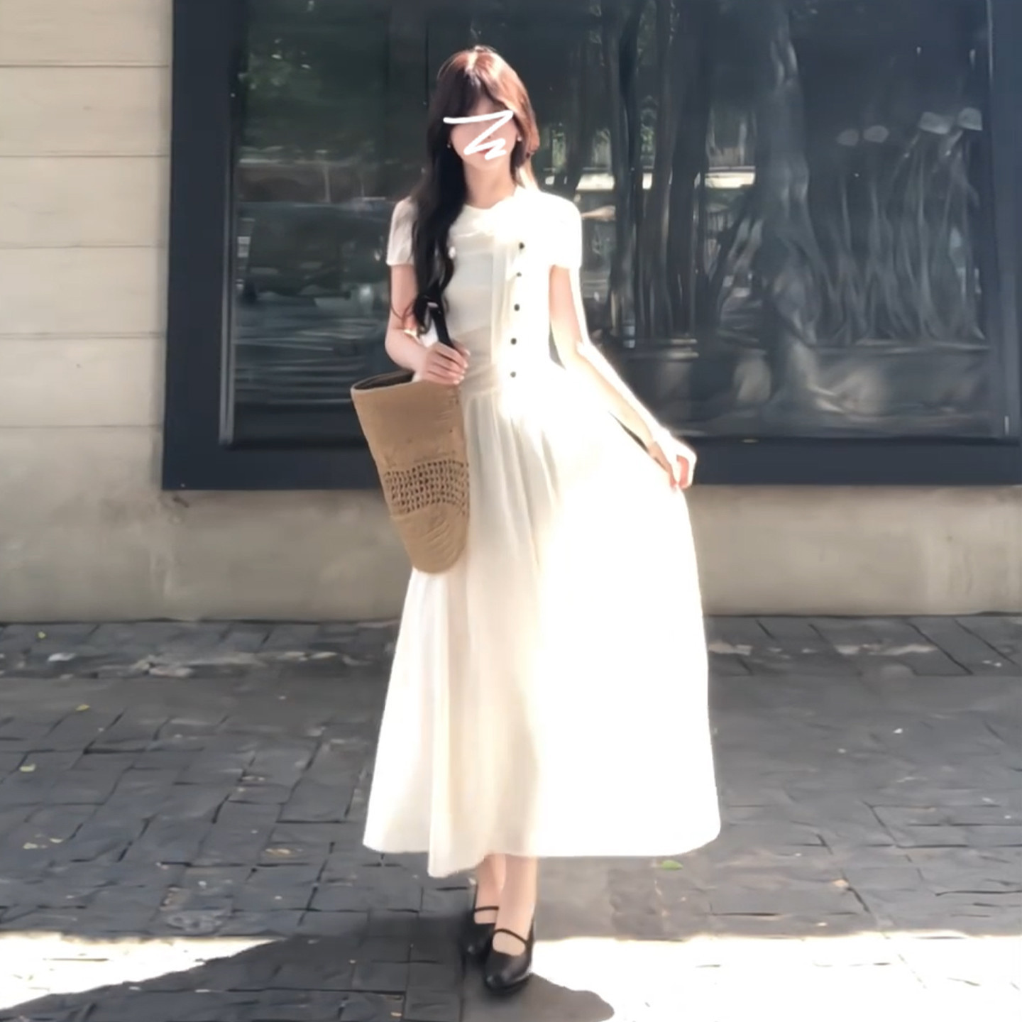 韩系千金淑女名媛穿搭连衣裙夏季温柔圆领爆款绑带蝴蝶结收腰长裙