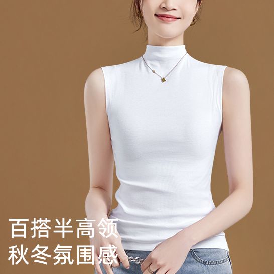 半高领螺纹吊带背心黑色辣妹气质内搭无袖夏季紧身背心上衣女装