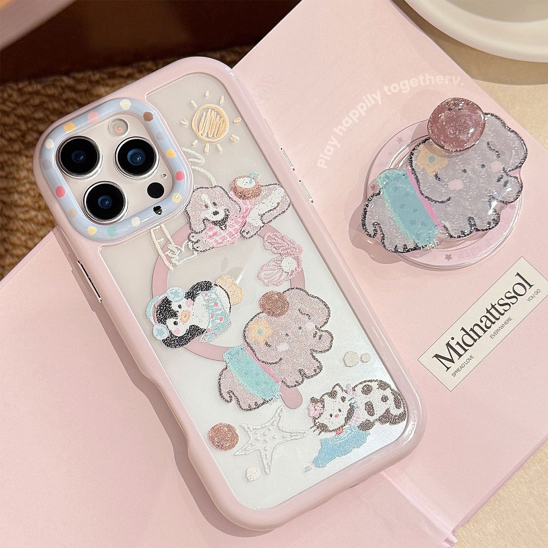 磁吸16ProMax适用iPhone15可爱旋转小象支架苹果14手机壳13亚克力