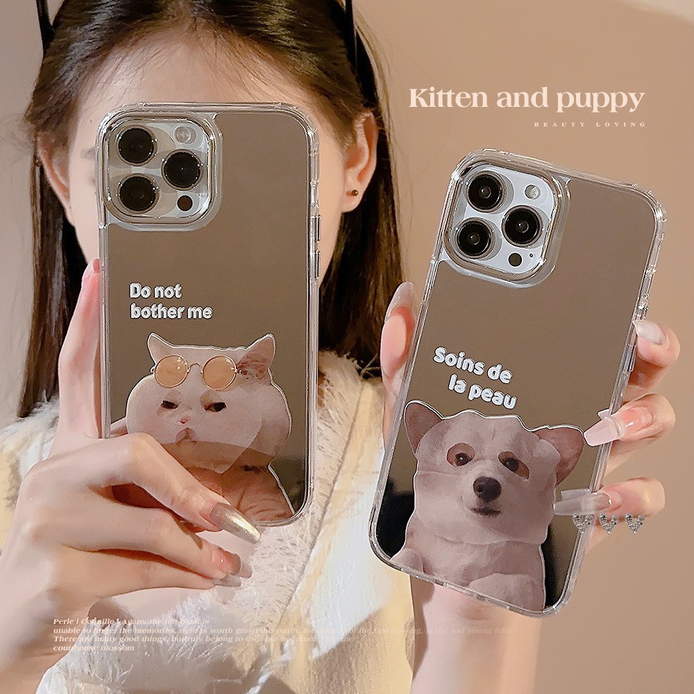 小众可爱面膜猫狗16适用iPhone14promax苹果11情侣15镜面手机壳12