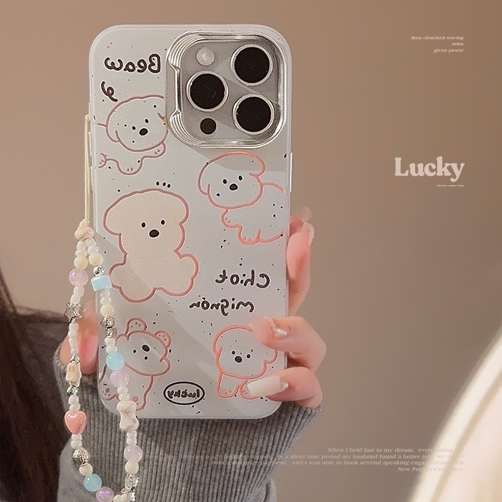 可爱奶白小狗iphone15适用14手机壳16苹果13Promax挂绳11清新卡通