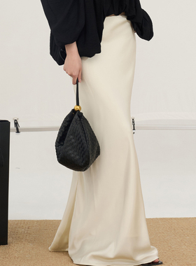 Tu why双面缎斜裁鱼尾裙丝滑百搭不束缚