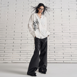 why原创设计师款 衬衣女装 浮生花事 露背两穿衬衫 刺绣新中式