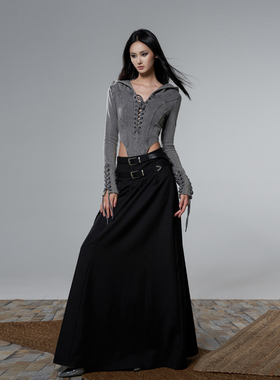 Tu why 原创小众设计连裆绑带卫衣女春秋款长袖连帽上衣街头前卫